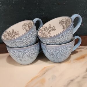 Pfaltzgraff Blue and Gray Floral Mugs